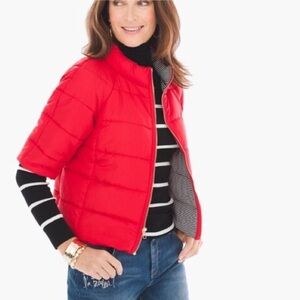 Chicos Red Fashion Puffer Crop Sleeve Jacket 1 S Small 8